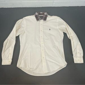 Vintage Ralph Lauren Men’s Size Medium White Button Up Plaid Collar Pony Logo
